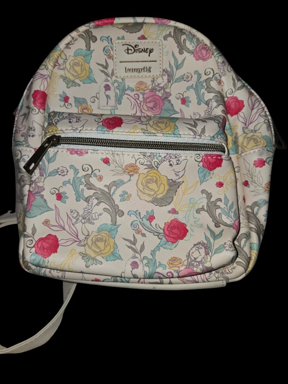 Loungefly Disney Beauty & The Beast Floral Mini Backpack White Rose Print